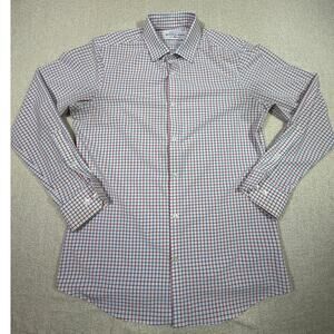 Mizzen+Main Men L Red White Blue Windowpane Long Sleeve Trim Fit Shirt Patriotic